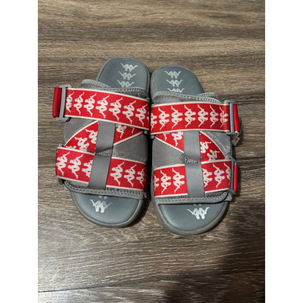 Kappa‎ Banda Mitel 1 Sandals Grey Red Logo Buckle Slide Sandals Mens 8.5